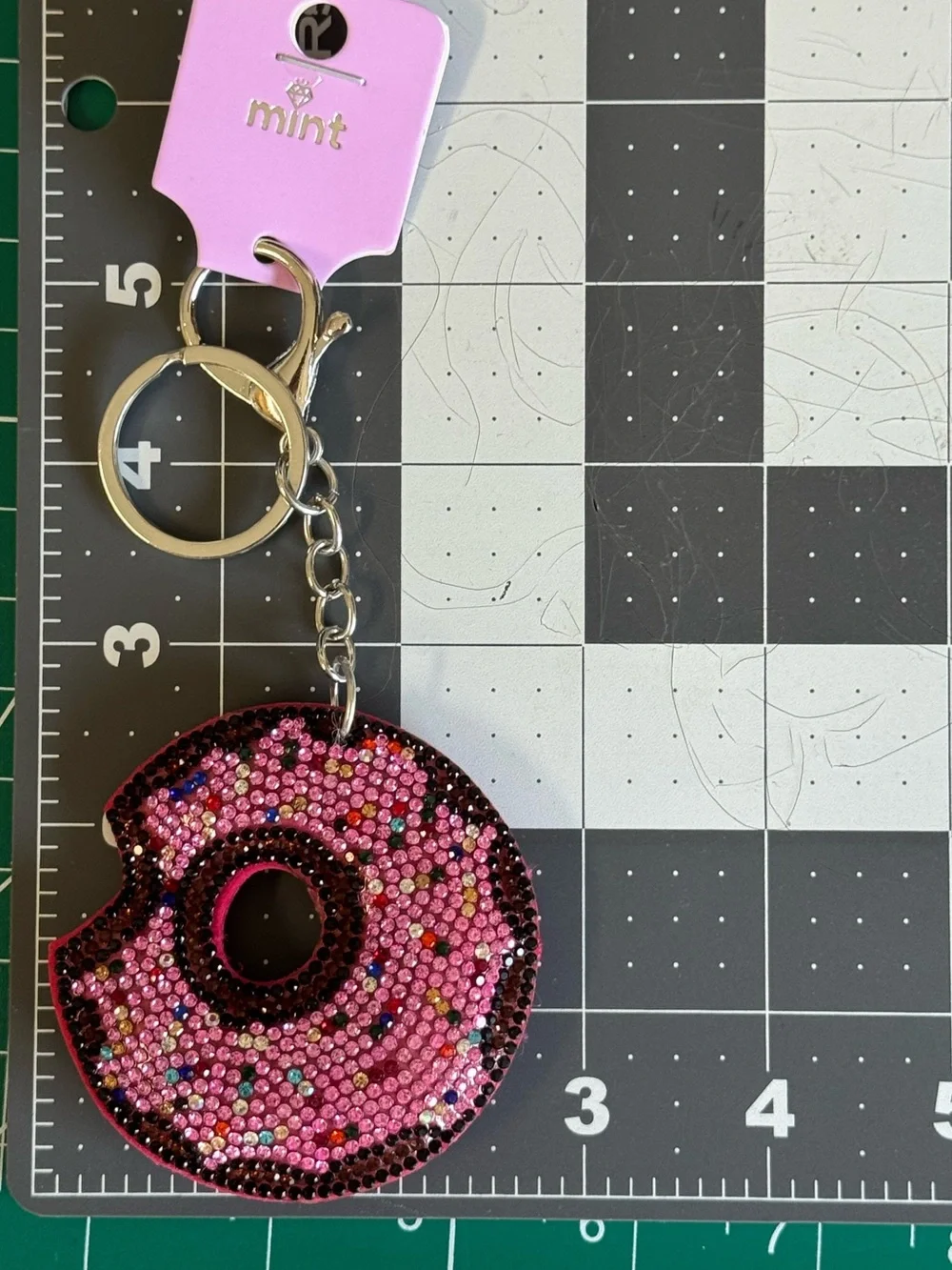 Mint Rhinestone Donut Keychain Bag Charm NWT Strawberry